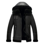 WeeBroz Men's Black Hooded B3 Leather Bomber Jacket Aviator Flight Jacket