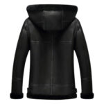 WeeBroz Men's Black Hooded B3 Leather Bomber Jacket Aviator Flight Jacket - Image 2