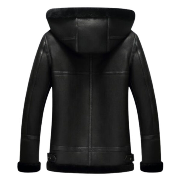 WeeBroz Men's Black Hooded B3 Leather Bomber Jacket Aviator Flight Jacket - Image 2