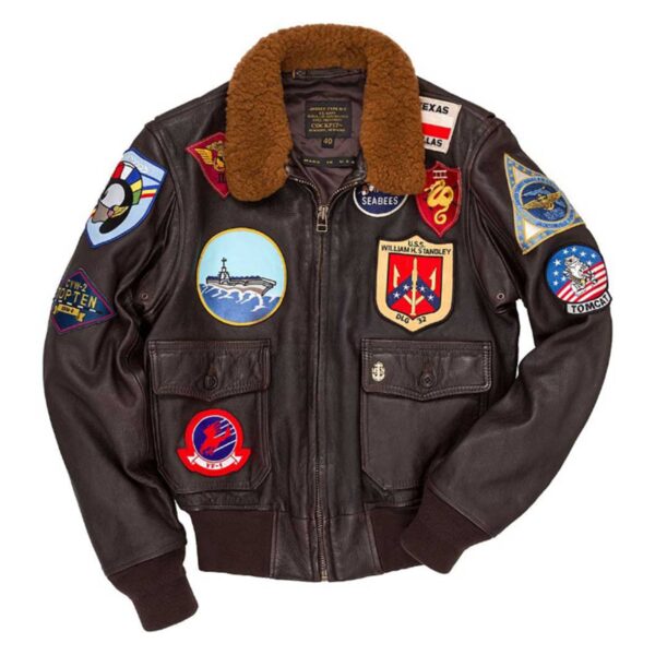 WeeBroz Men's Brown Pete Maverick Top Gun Leather Bomber Jacket Tom Cruise Aviator Style Jacket - Image 1