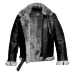 WeeBroz Men's Black RAF B3 Leather Bomber Jacket Pilot Flying Aviator Style