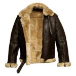 WeeBroz Men's Brown RAF B3 Leather Bomber Jacket Pilot Flying Aviator Style