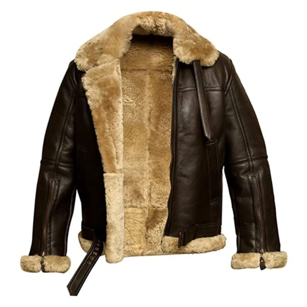 WeeBroz Men's Brown RAF B3 Leather Bomber Jacket Pilot Flying Aviator Style - Image 1