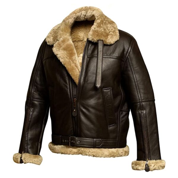 WeeBroz Men's Brown RAF B3 Leather Bomber Jacket Pilot Flying Aviator Style - Image 2