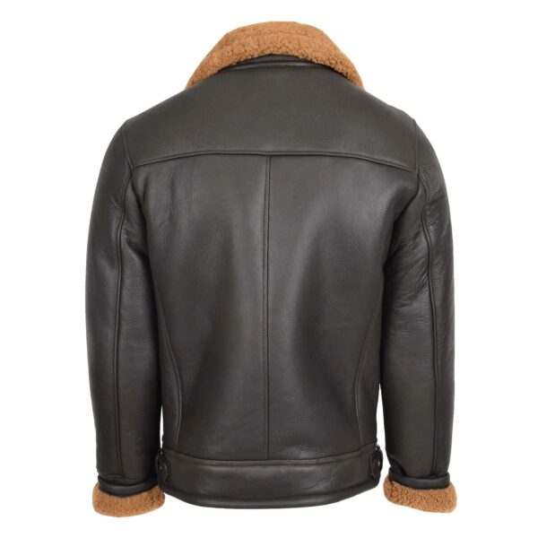 WeeBroz Men's Brown Sheepskin Leather Bomber Jacket Aviator Style - Image 2