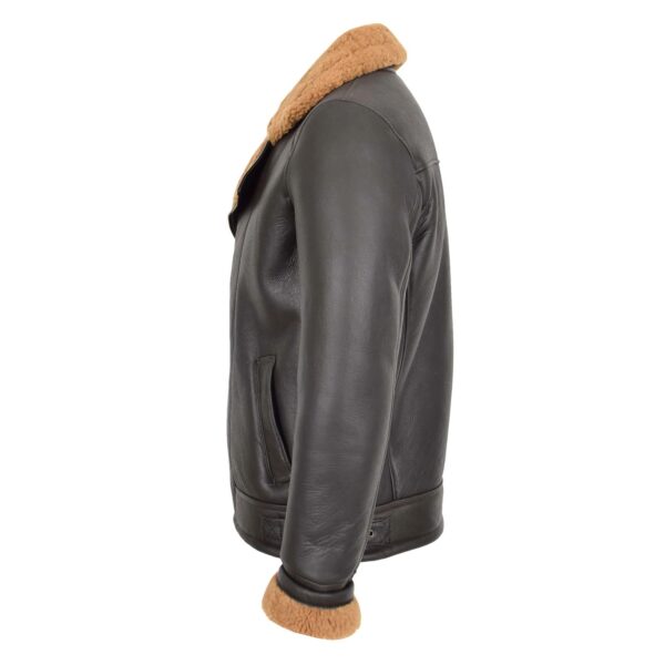 WeeBroz Men's Brown Sheepskin Leather Bomber Jacket Aviator Style - Image 3