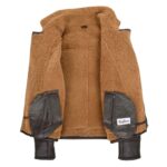 WeeBroz Men's Brown Sheepskin Leather Bomber Jacket Aviator Style - Image 4