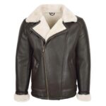 WeeBroz Men's Brown Sheepskin Leather Bomber Jacket Pilot Style