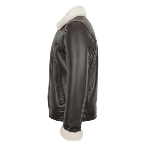 WeeBroz Men's Brown Sheepskin Leather Bomber Jacket Pilot Style - Image 3