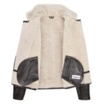 WeeBroz Men's Brown Sheepskin Leather Bomber Jacket Pilot Style - Image 4