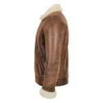 WeeBroz Men's Vintage Brown Sheepskin Leather Bomber Jacket Aviator Style - Image 3