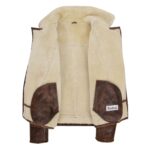 WeeBroz Men's Vintage Brown Sheepskin Leather Bomber Jacket Aviator Style - Image 4