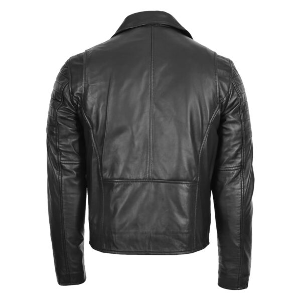 WeeBroz Men's Black Leather Biker Jacket Dual Zip Hook Style - Image 2