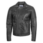 WeeBroz Men's Black Leather Biker Jacket Dual Zip Hook Style - Image 3