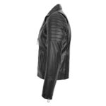 WeeBroz Men's Black Leather Biker Jacket Dual Zip Hook Style - Image 4
