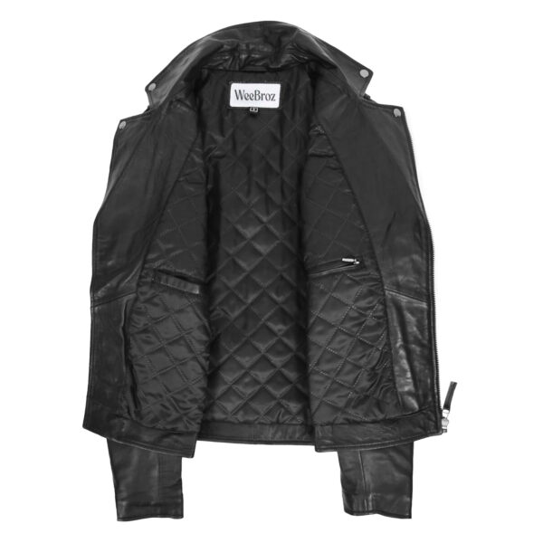 WeeBroz Men's Black Leather Biker Jacket Dual Zip Hook Style - Image 5