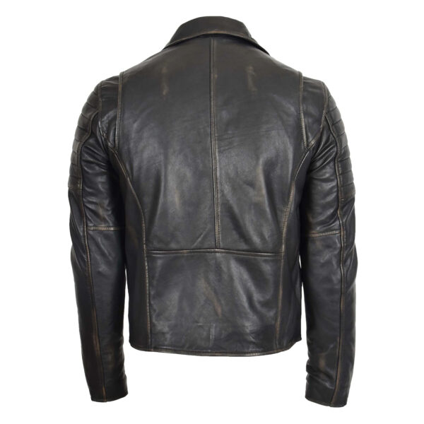 WeeBroz Men's Vintage Black Leather Biker Jacket Dual Zip Rider Style - Image 2