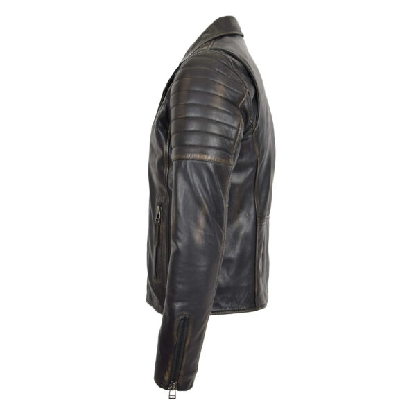 WeeBroz Men's Vintage Black Leather Biker Jacket Dual Zip Rider Style - Image 4