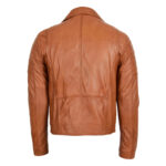 WeeBroz Men's Tan Leather Biker Jacket Dual Zip Hook Style - Image 2