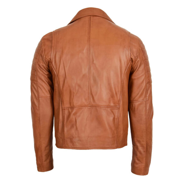 WeeBroz Men's Tan Leather Biker Jacket Dual Zip Hook Style - Image 2