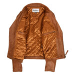 WeeBroz Men's Tan Leather Biker Jacket Dual Zip Hook Style - Image 5
