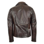 WeeBroz Men's Vintage Brown Leather Biker Jacket Asymmetrical Zipper Style - Image 2