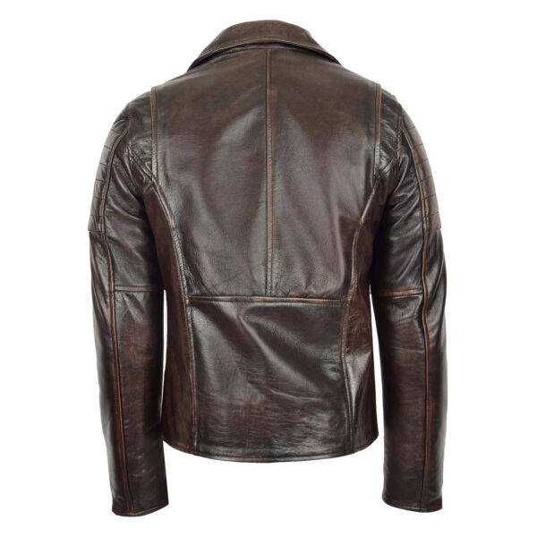 WeeBroz Men's Vintage Brown Leather Biker Jacket Asymmetrical Zipper Style - Image 2
