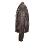 WeeBroz Men's Vintage Brown Leather Biker Jacket Asymmetrical Zipper Style - Image 4