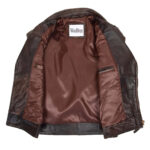 WeeBroz Men's Vintage Brown Leather Biker Jacket Asymmetrical Zipper Style - Image 5