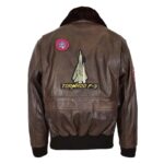 WeeBroz Men's Brown Leather Bomber Jacket Air Force Style - Image 2