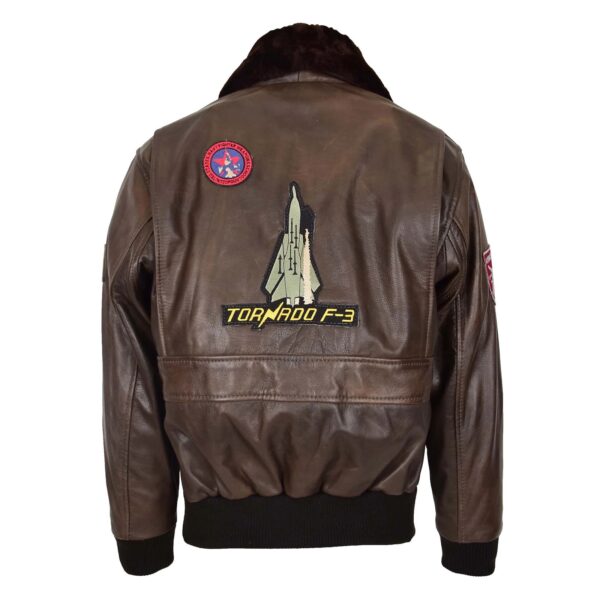 WeeBroz Men's Brown Leather Bomber Jacket Air Force Style - Image 2