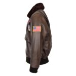 WeeBroz Men's Brown Leather Bomber Jacket Air Force Style - Image 4