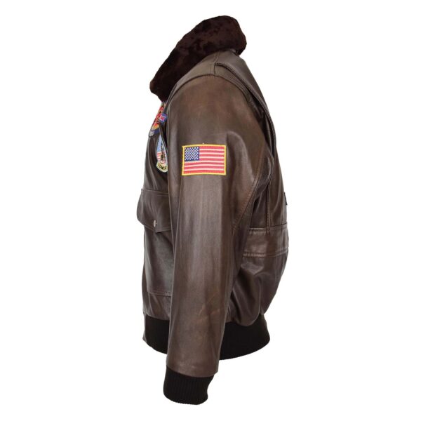 WeeBroz Men's Brown Leather Bomber Jacket Air Force Style - Image 4
