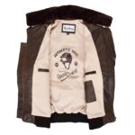 WeeBroz Men's Brown Leather Bomber Jacket Air Force Style - Image 5