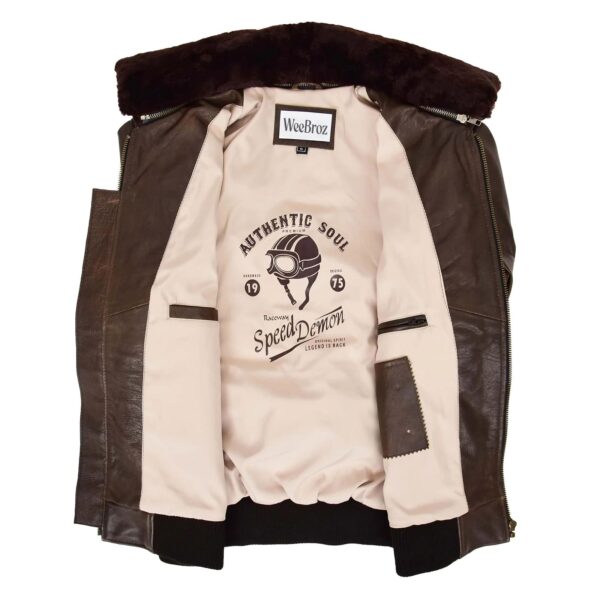 WeeBroz Men's Brown Leather Bomber Jacket Air Force Style - Image 5