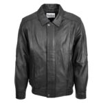 WeeBroz Men’s Black Leather Bomber Jacket Classic Style