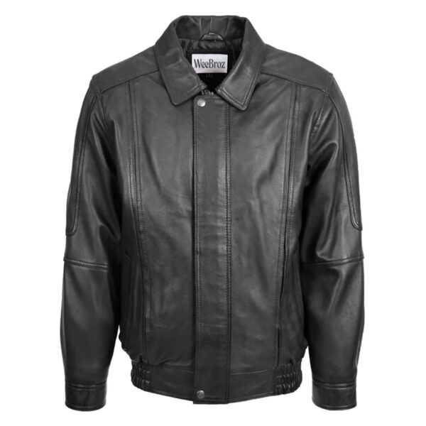 WeeBroz Men’s Black Leather Bomber Jacket Classic Style - Image 1