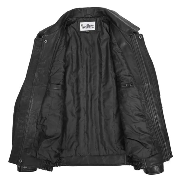 WeeBroz Men’s Black Leather Bomber Jacket Classic Style - Image 4