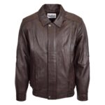 WeeBroz Men's Brown Leather Bomber Jacket Casual leather jacket