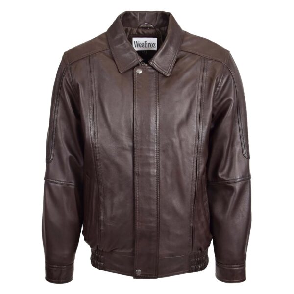 WeeBroz Men's Brown Leather Bomber Jacket Casual leather jacket - Image 1