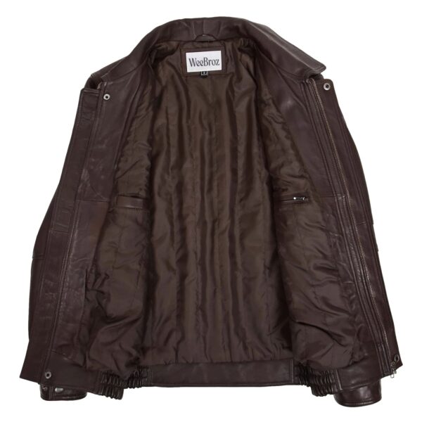 WeeBroz Men's Brown Leather Bomber Jacket Casual leather jacket - Image 4