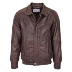 WeeBroz Men's Brown Nubuck Leather Bomber Jacket Classic Style
