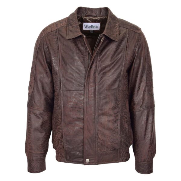 WeeBroz Men's Brown Nubuck Leather Bomber Jacket Classic Style - Image 1