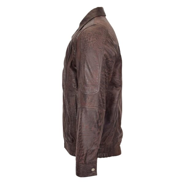 WeeBroz Men's Brown Nubuck Leather Bomber Jacket Classic Style - Image 3