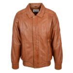 WeeBroz Men's Tan Leather Bomber Jacket Casual leather jacket