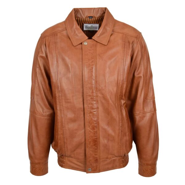 WeeBroz Men's Tan Leather Bomber Jacket Casual leather jacket - Image 1