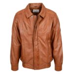 WeeBroz Men's Tan Leather Bomber Jacket Casual leather jacket - Image 4