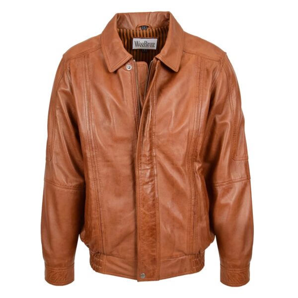 WeeBroz Men's Tan Leather Bomber Jacket Casual leather jacket - Image 4