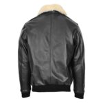 WeeBroz Men's Black Leather Bomber Jacket with Sheepskin Collar Aviator Style - Image 2