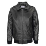 WeeBroz Men's Black Leather Bomber Jacket with Sheepskin Collar Aviator Style - Image 3